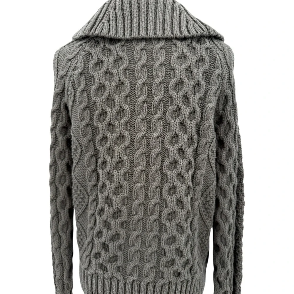 Denim & Supply‎ Womens Sweater Cropped Cable Knit Shawl Collar Olive Green Med